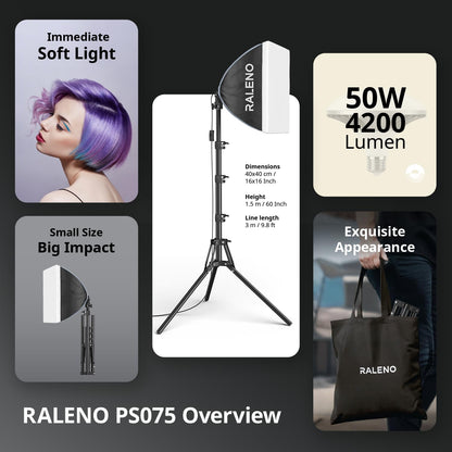 RALENO Softbox Fotostudio Set - 40x40cm LED 50W Stativ