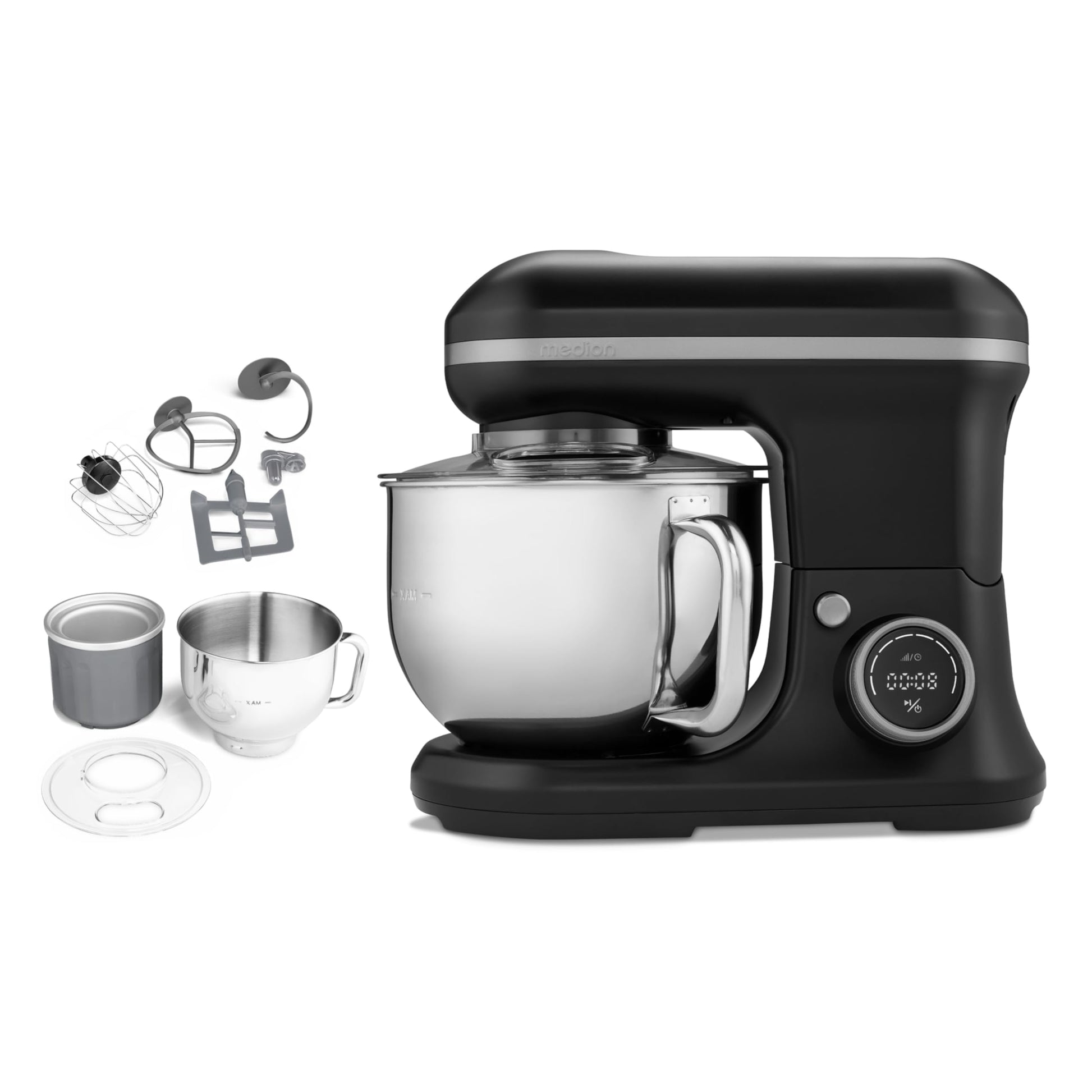 MEDION Küchenmaschine MD18420 mit Eisschüssel, 1200 W, schwarz, 5-Liter-Edelstahlschüssel