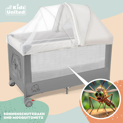 all Kids United® Babycenter Kinderreisebett mit Wickelauflage - Grau