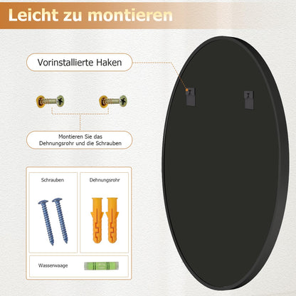 Koonmi Wandspiegel Rund Schwarz 106 cm – Alu-Rahmen