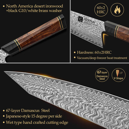 XINZUO Kiritsuke Kochmesser Damaststahl – Wüsten-Eisenholzgriff