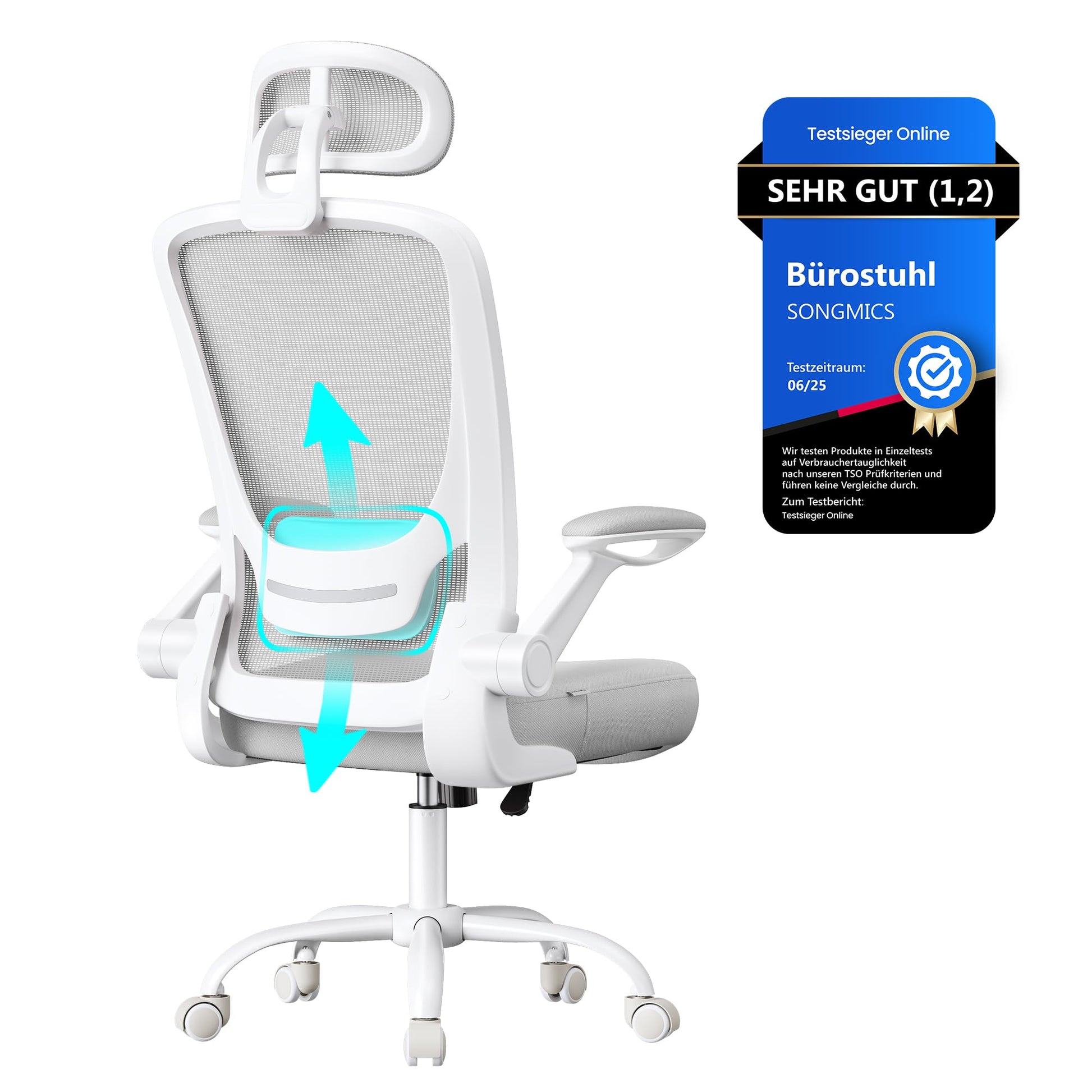 SONGMICS OBN047G01 Ergonomischer Bürostuhl – Taubengrau Mesh. Hohe Rückenlehne, Mesh-Bezug. Fördert gesundes Sitzen am Schreibtisch.