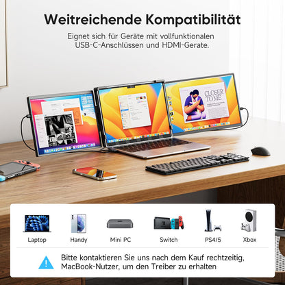 TechPro 2025 14.1" FHD Laptop Monitor Erweiterung IPS Triple