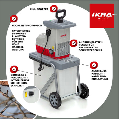 IKRA Walzenhäcksler ILH 3000 A, Elektro-Gartenhäcksler, 3000 W