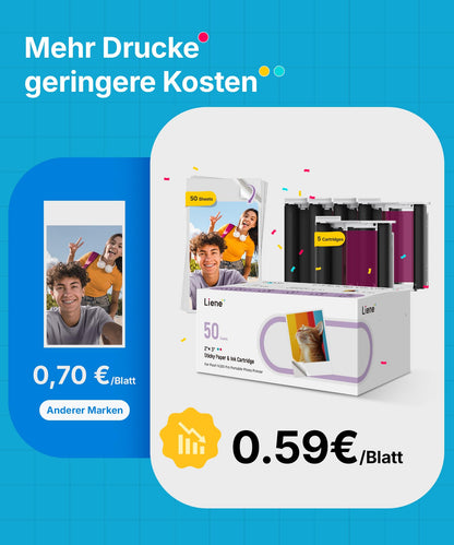 Liene Pearl N200 Pro Mini Fotodrucker mit 50 Fotos und 5 Farbbändern