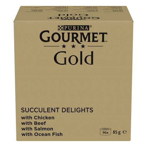 Gourmet Gold Saftig feine Streifen Katzenfutter Sorten Mix 96 x 85 g, Nassfutter für ausgewachsene Katzen