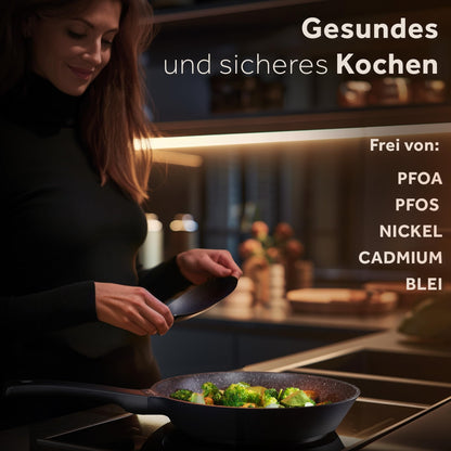 ZWIEGER Hochwertige Bratpfanne 28 cm – beschichtete Pfanne 28 cm, Aluguss, vollflächiger Edelstahlboden, für alle Herdarten (inklusive Induktion) geeignet – Antihaft, PFOA- & PFOS-frei