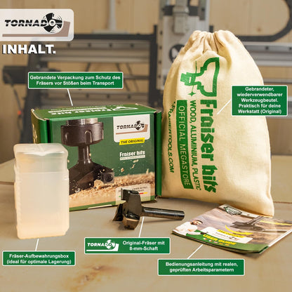 Fraiser Tornado Planfräser Holz 35 mm, 8 mm Schaft, 3 HM-Wendeplatten