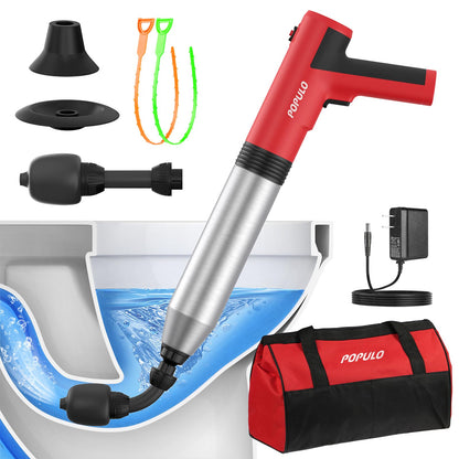 POPULO Power Plunger Elektrischer Hochdruck-Abflussreiniger Pömpel mit flexiblem Saugglockenkopf