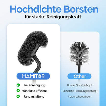 HAMITOR Klobürste Set Edelstahl, WC-Bürste mit Halter, 2 Stück Schwarz