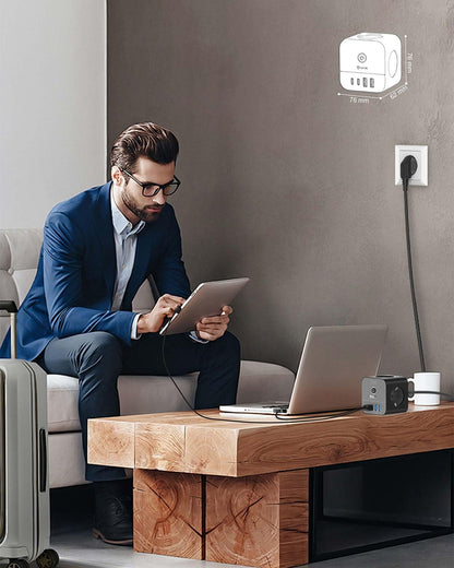 VEFVE CubePulse70 Steckdosenwürfel 70W USB-C 7-in-1 mit 3 m Kabel