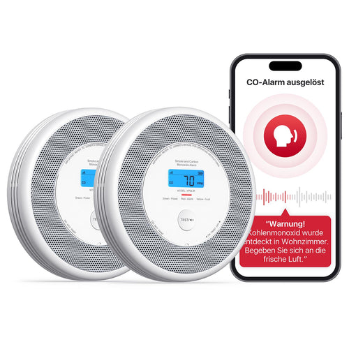 X-Sense XP0A-iR Rauch- und CO-Melder mit Sprachalarm, 2er-Set, schlankes Gehäuse aus flammhemmendem ABS