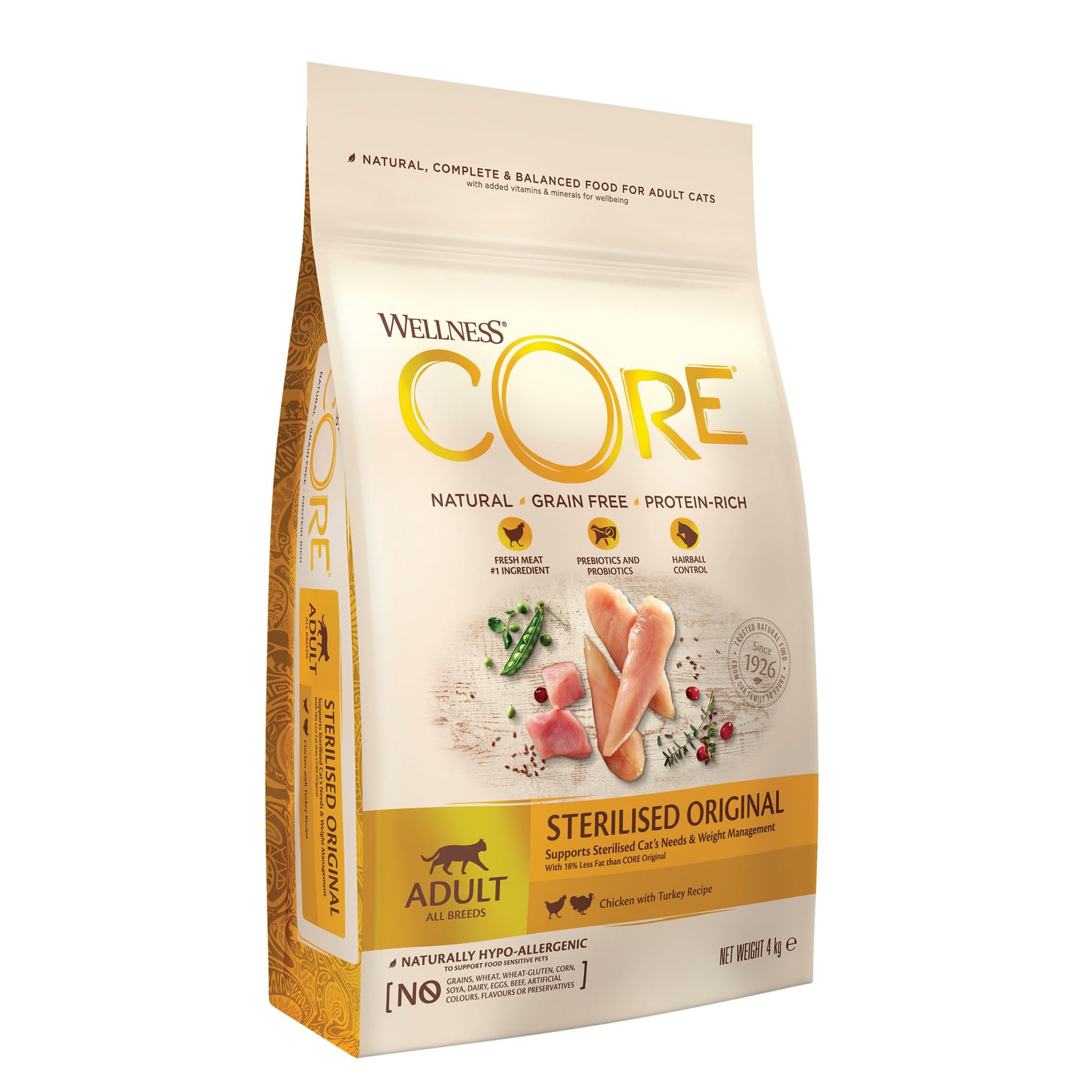 Wellness CORE Sterilised Original Katzenfutter Huhn & Truthahn 4 kg – getreidefreies Trockenfutter