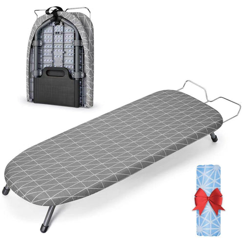 Johgee Bügelbrett klappbar, Dampfbügeltisch 81.5 x 31 cm – mit Baumwollbezug und Dampfgerätehalterung