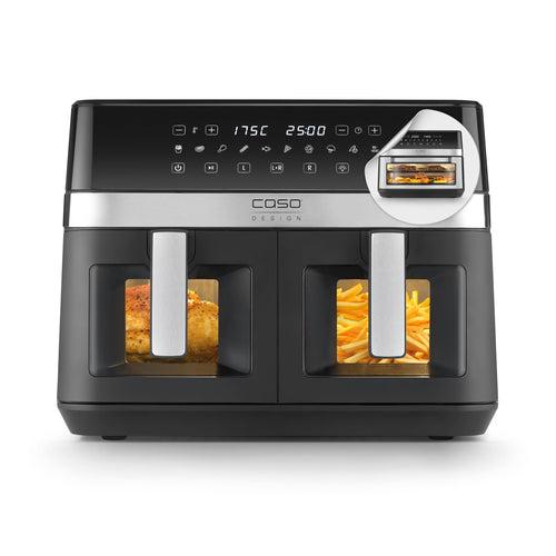 CASO AirFry DuoChef Heissluftfritteuse – 2in1 Air Fryer 14L Ofen, Edelstahl/Schwarz. Frittiert und backt Gerichte mit Heissluft.