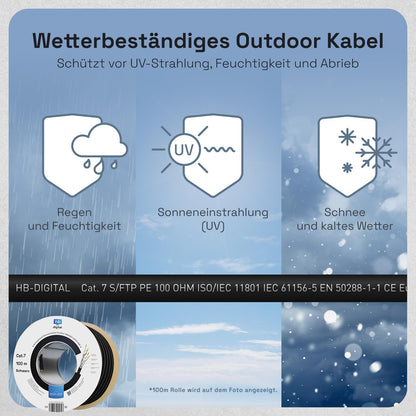 HB-DIGITAL CAT 7 Outdoor LAN Verlegekabel S/FTP 100m Schwarz