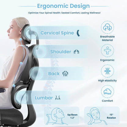 KERDOM Ergonomischer Schreibtischstuhl Bürostuhl – Schwarz