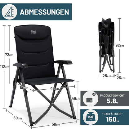 TIMBER RIDGE Campingstuhl 2er-Set, faltbarer Hochlehner bis 150 kg