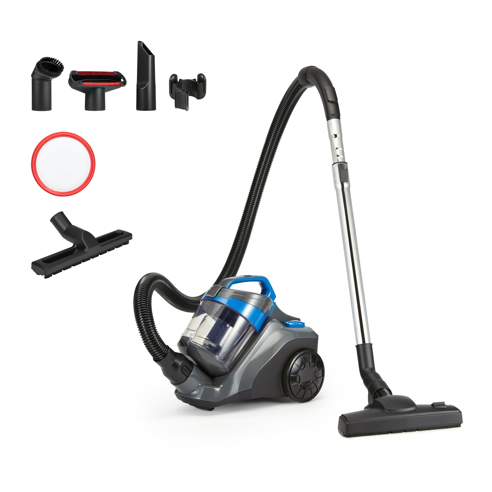 Amazon Basics Bodenstaubsauger beutellos 850 W HEPA-Filter 1,7 L in Schwarz und Blau für Teppich und Hartböden