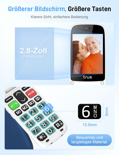 TRUE S70 Seniorenhandy Klapphandy mit SOS-Notruftaste, Blau