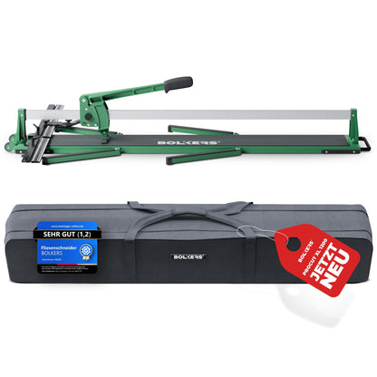 BOLKERS® ProCut XL 1200 Fliesenschneider: Langer, grauer Fliesenschneider mit Schneidrad und Brechvorrichtung zum präzisen Trennen von Fliesen.