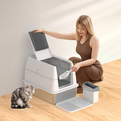 FURTIME XXL Katzenklo Edelstahl – Geschlossen mit Deckel