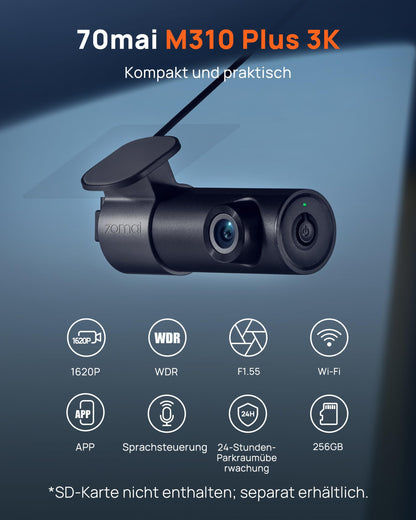 70mai M310 Plus 3K Dashcam mit 1620P, Nachtsicht und Parküberwachung