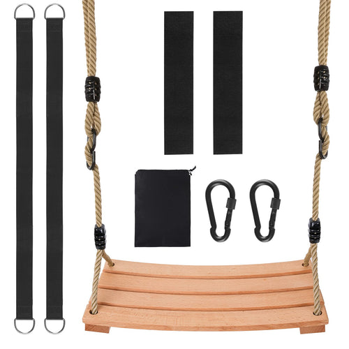 YAERSI Holzschaukel Outdoor, Schaukelsitz aus Buchenholz bis 100 kg mit verstellbarem Seil
