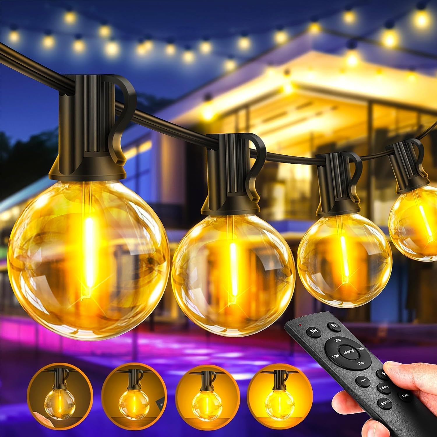 Light-Brightly LED Lichterkette aussen, 60 m, dimmbar, warmweiss – G40 Leuchtmittel, Beleuchtung für Garten und Balkon