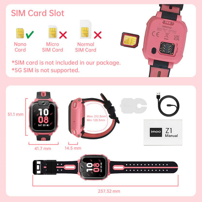 imoo Z1 Kinder-Smartwatch mit GPS, Videoanruf, IPX8 wasserdicht, Rosa