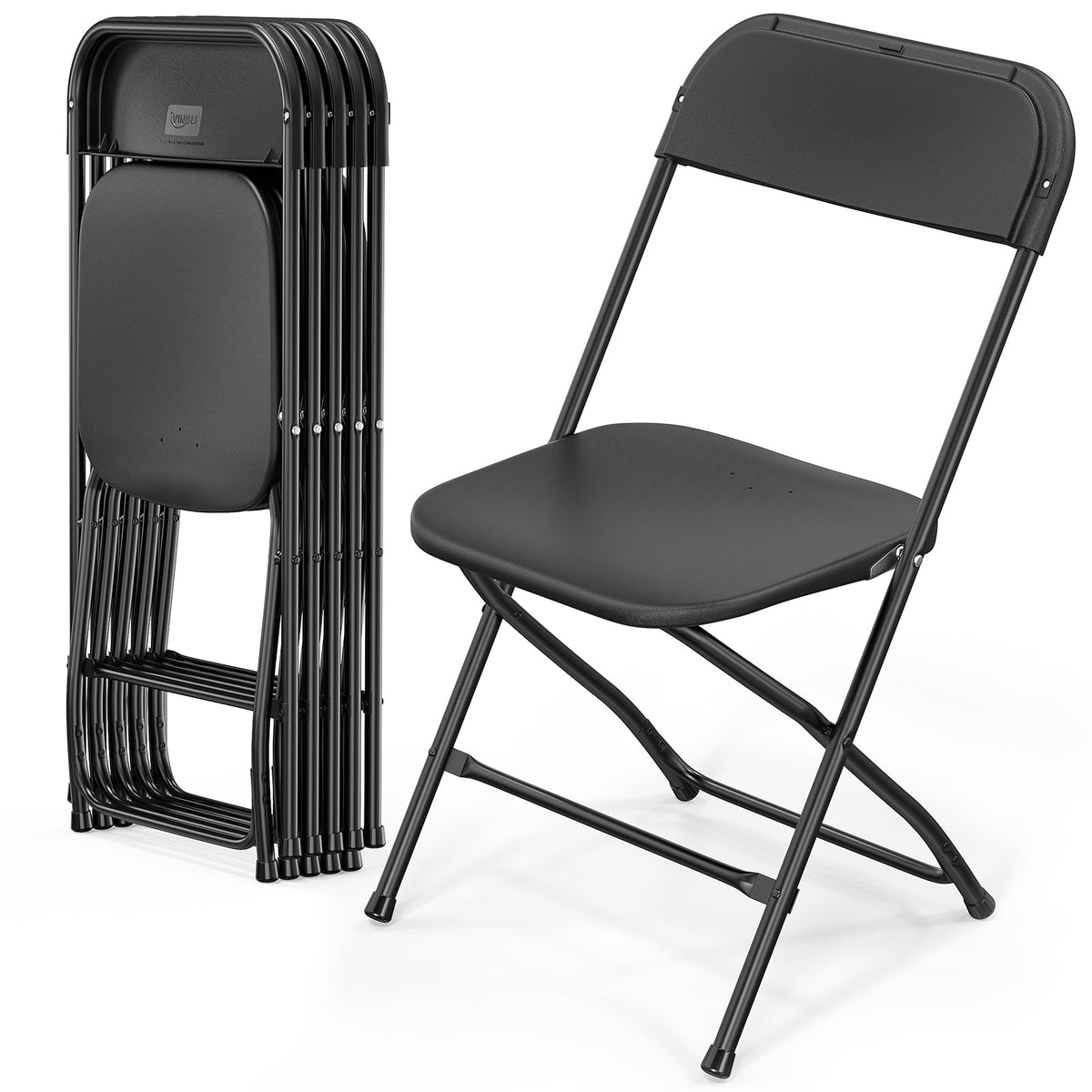 Bonnlo Klappstuhl 6er Set, Gartenstuhl Metall & Kunststoff, schwarz – klappbarer Stuhl mit Metallrahmen