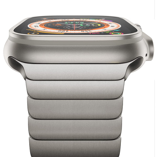 NewWays Edelstahl Gliederarmband für Apple Watch, Titan – Metallband mit Faltschliesse