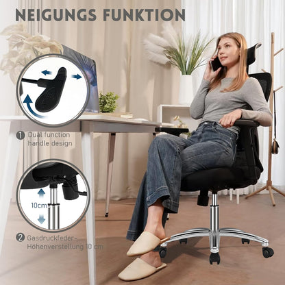 Durrafy Ergonomischer Bürostuhl Drehstuhl mit Kopfstütze - Schwarz