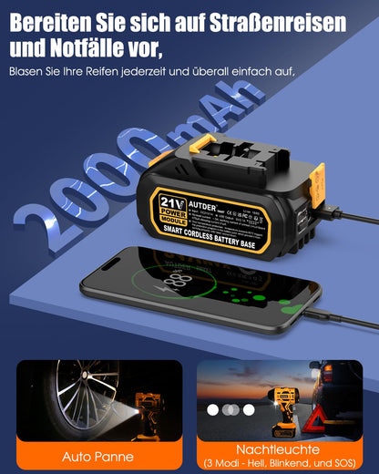 AUTDER AD380 Akku-Luftkompressor 180 PSI für Auto, Motorrad & Velo
