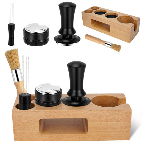 Y-Step 51mm Espresso Tamper Set mit Tamperstation & Distributor. Rundes Edelstahl-Set. Verdichtet & verteilt Espressopulver.