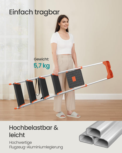 SONGMICS GLT05BK Alu-Leiter 5 Stufen - Schwarz-Orange