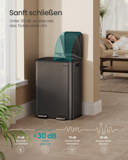 SONGMICS LTB741G01 Küchenmülleimer 2x30L 2 Fächer - Edelstahl Schiefergrau