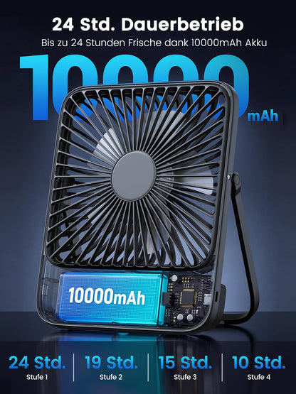 Warmco D3 Akku-Tischventilator 10000 mAh, leise, mit Digitalanzeige