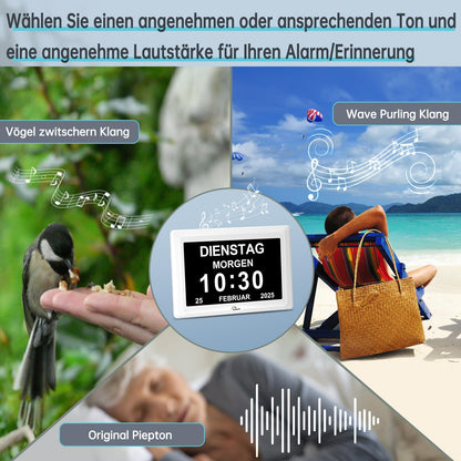 WallarGe Demenzuhr WSC701, digitale Kalenderuhr, 7 Zoll, weiss
