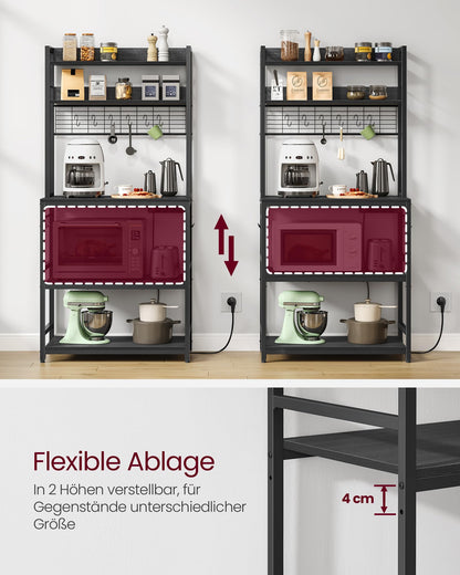 VASAGLE KKS025B32 Küchenregal mit Steckdosen – Anthrazitgrau-Schwarz