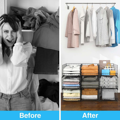 Wuciray Kleiderschrank Organizer, 4 Stück, stapelbar, faltbar, schwarz