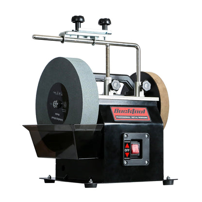 Bucktool 250mm Nassschleifer Schärfsystem – wassergekühlt 180W. Runder Schleifstein auf stabilem Gehäuse zum wassergekühlten Schärfen.