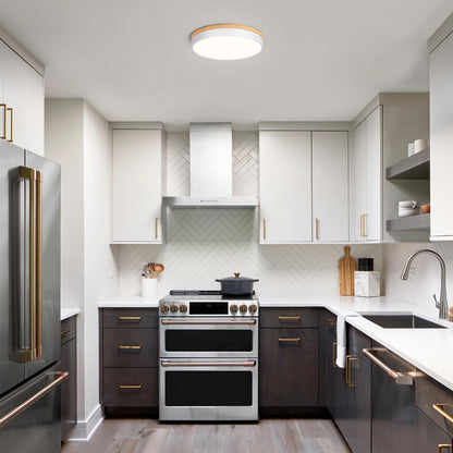 Qamra Flache LED Deckenleuchte Holz 40cm - Weiss 4000K