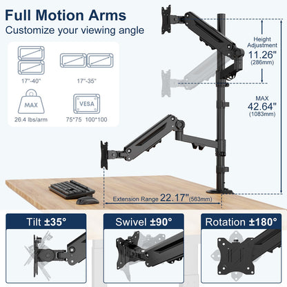 STANDOPIA Monitorhalterung 2 Monitore - 17-40 Zoll Bildschirme