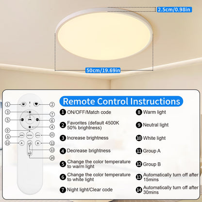 MOONSEA LED Deckenleuchte dimmbar mit Fernbedienung, 48 W, Ø50cm