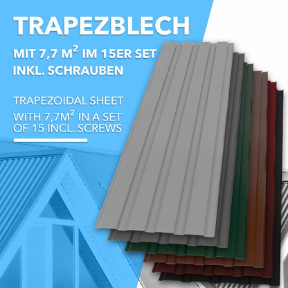 KARAT Trapezblech 15 Stück 115 x 45 cm, verzinktes Stahlblech Grau