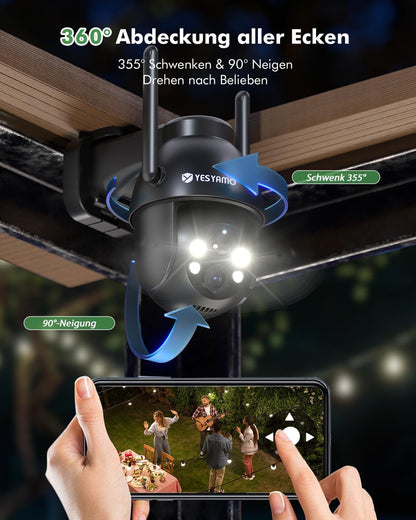YESYAMO 2K Überwachungskamera Aussen WLAN Solar PTZ - 2er Set
