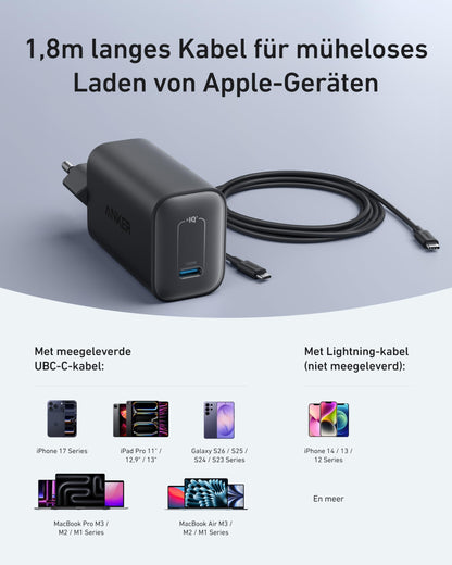 Anker Nano 100W USB-C Ladegerät mit 1,8 m Kabel, schwarz
