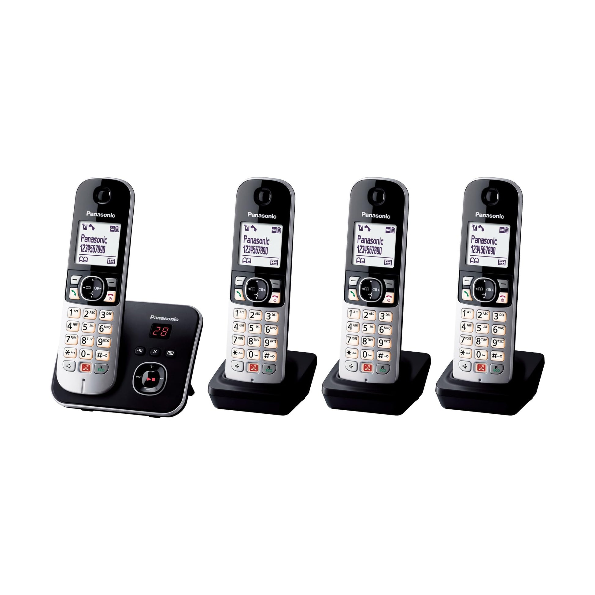 Panasonic KX-TG6864GB Schnurlostelefon 4 Mobilteile AB - Schwarz-Silber. Für kabellose Kommunikation u. Anrufbeantworter.