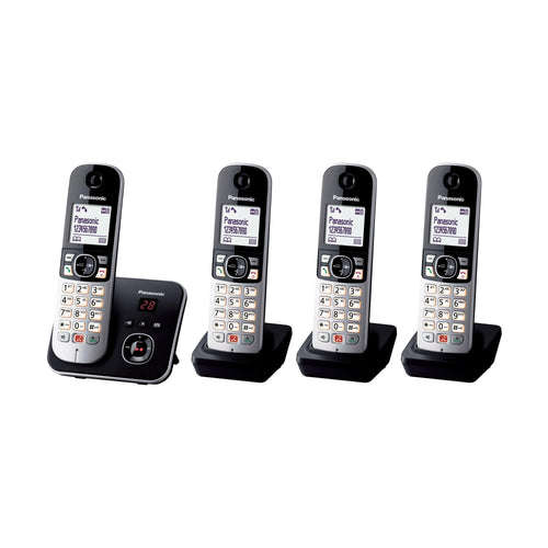 Panasonic KX-TG6864GB Schnurlostelefon 4 Mobilteile AB - Schwarz-Silber. Für kabellose Kommunikation u. Anrufbeantworter.